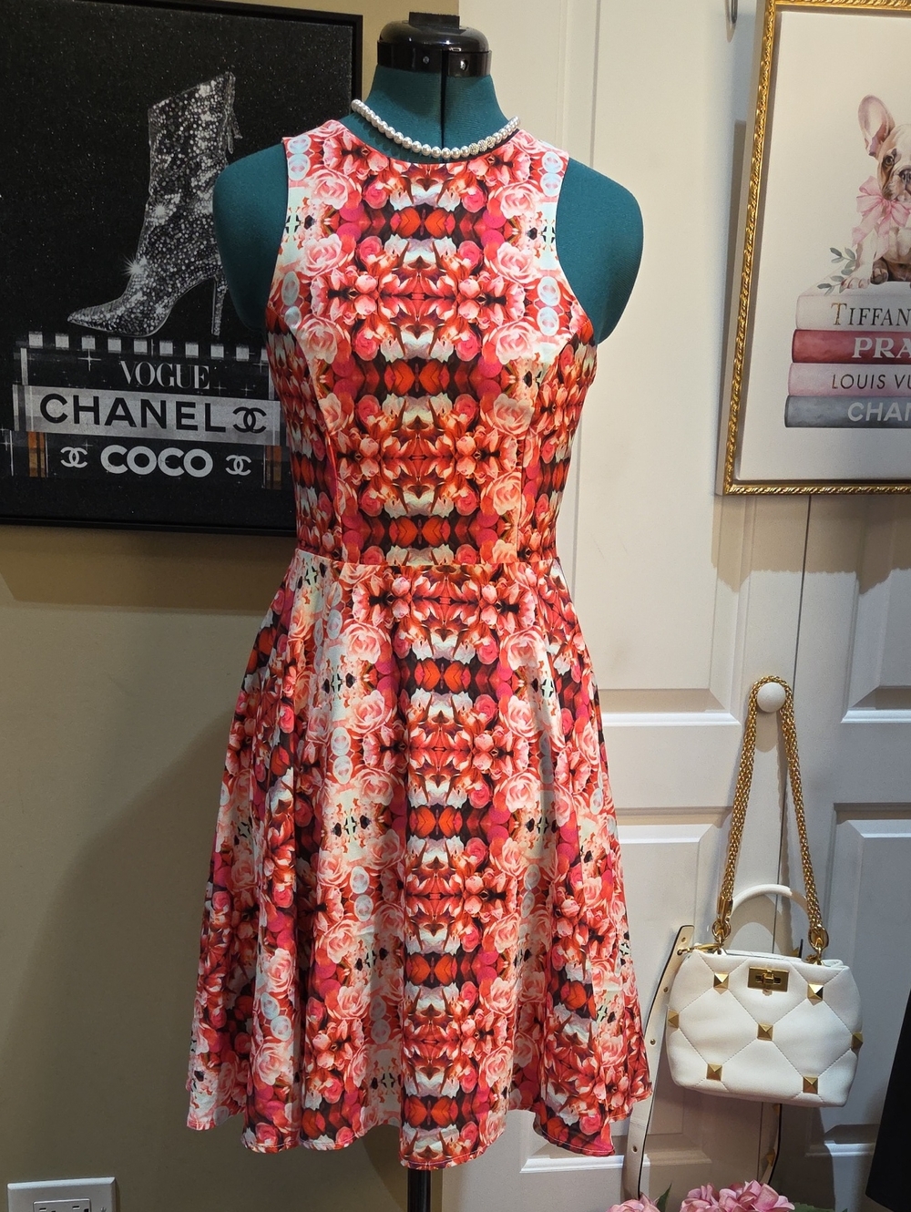 Nwt Size 4 Naven Neo Collection Pink Multi Floral Fit-and-Flare Midi Dress